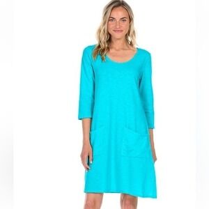 NEW PURE J JILL Sz Medium 2-POCKET 100% COTTON KNIT TOP/SHIRT/TUNIC AGEAN BLUE